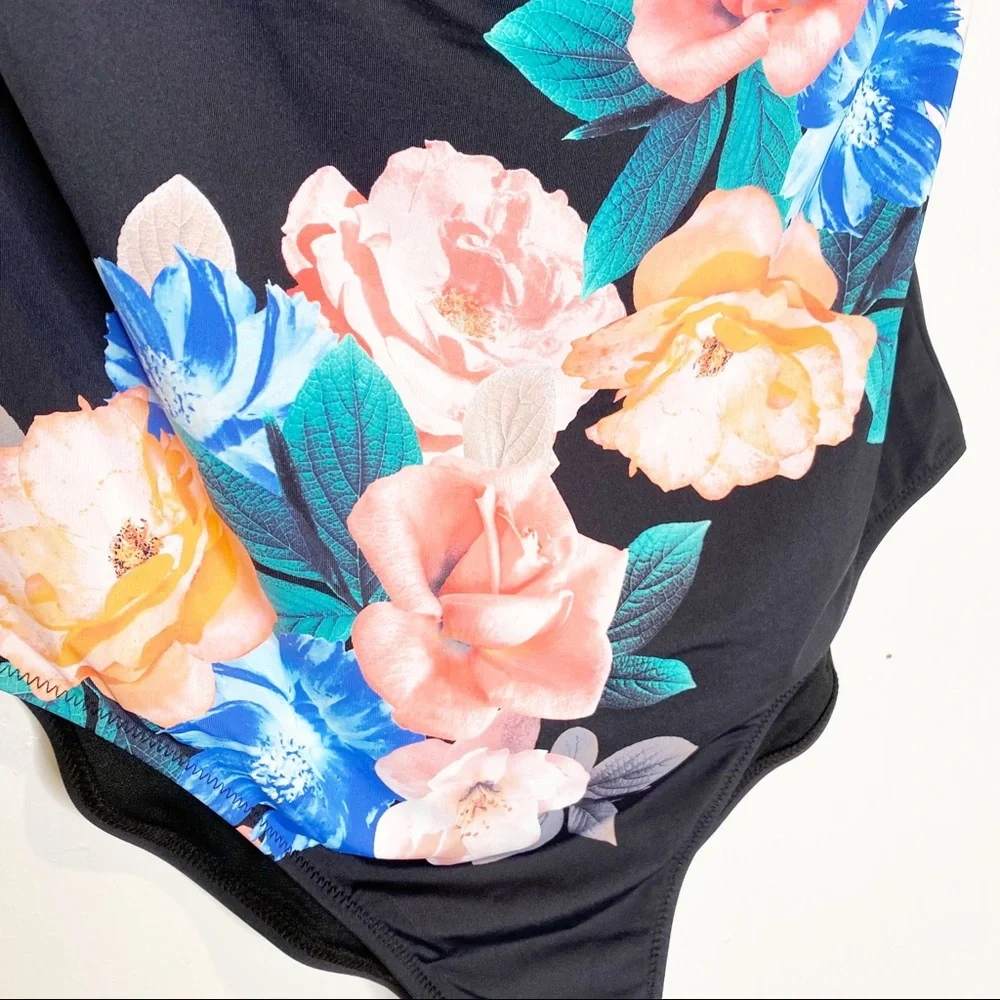 Leilani | NWT Black Floral Gemini Push-Up‎ Underwire One Piece Swimsuit Sz. 14